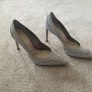 Sam Edelman Light Grey Suede Pointed-Toe Stiletto Heels